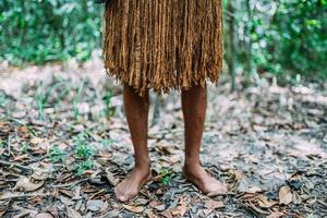 Pataxo Indian in the south of Bahia. Traditional clothing from the Pataxo tribe photo