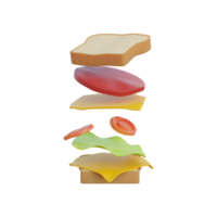 Sándwich cayendo de iconos de comida 3d png