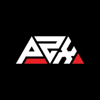 PZX triangle letter logo design with triangle shape. PZX triangle logo design monogram. PZX triangle vector logo template with red color. PZX triangular logo Simple, Elegant, and Luxurious Logo. PZX