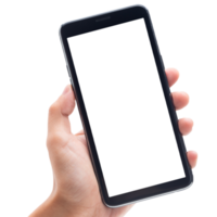 mano che tiene e utilizza il ritaglio del modello del telefono, file png