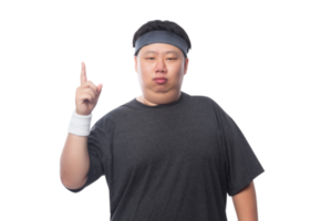 Young asian fat man is exercising, Png file