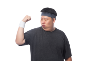 Young asian fat man is exercising, Png file