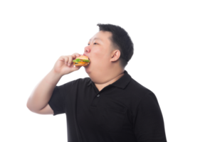 Young Funny Fat Asian man with hamburger, Png file