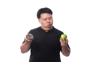 Young Funny Fat Asian man with donuts, Png file