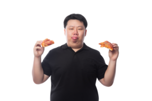 junger lustiger dicker asiatischer Mann mit Pizza, Png-Datei png