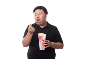 jovem asiático gordo engraçado com pipoca, arquivo png