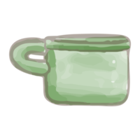 xícara de aquarela, xícara de café verde pintada à mão. png