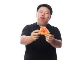 ung rolig fet asiatisk man med pizza, png-fil png