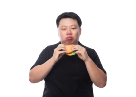 giovane uomo asiatico grasso divertente con hamburger, file png