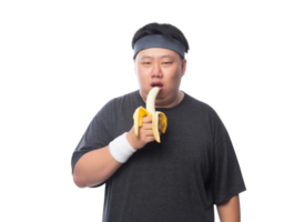 junger asiatischer lustiger fetter sportmann mit bananen, png-datei png