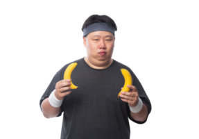 giovane uomo sportivo grasso divertente asiatico con banane, file png