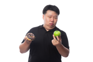giovane uomo asiatico grasso divertente con ciambelle, file png
