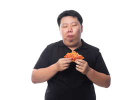 Young Funny Fat Asian man with pizza, Png file