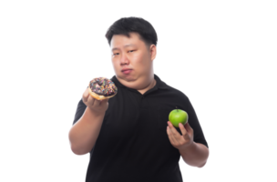 giovane uomo asiatico grasso divertente con ciambelle, file png
