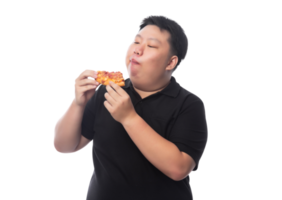 jovem asiático gordo engraçado com pizza, arquivo png