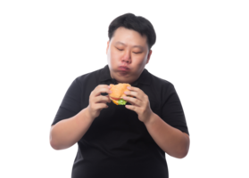 Young Funny Fat Asian man with hamburger, Png file