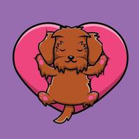 lindo perro maltipoo durmiendo en el corazón amor caricatura vector icono ilustración. concepto de dibujos animados plana animal