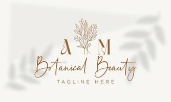 Botanical Floral element Hand Drawn Logo with Wild Flower and Leaves. Logo for spa and beauty salon, boutique, organic shop, wedding, floral designer, interior, photography, cosmetic. vector