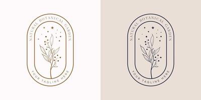 logotipo dibujado a mano con elementos florales botánicos con flores silvestres y hojas. logo para spa y salón de belleza, boutique, tienda orgánica, boda, diseñador floral, interior, fotografía, cosmética. vector