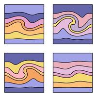 Groovy waves pattern collection in 1970 retro style. vector