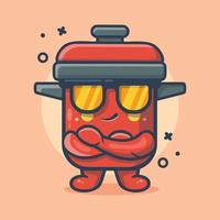 cute cooking pot character mascot with cool expression isolated cartoon in flat style design vector