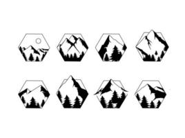 Mountain silhouette in hexagonal frame vector