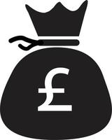 pounds bag icon. money bag cash icon. pound GBP black symbol. currency bag sign. vector