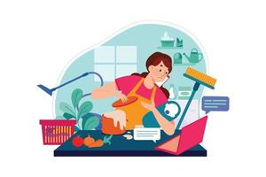 Woman doing Multitasking while working from home vector