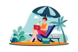 Freelancer working on the beach vector