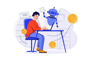 concepto de ilustración plana de bot de comercio de criptomonedas sobre fondo blanco vector