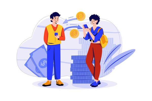 Transaction in Cryptocurrency flat illustration concept on white background