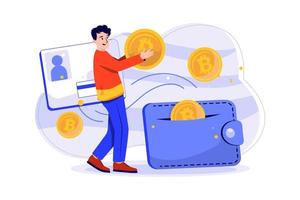 hombre tomando pago de criptomoneda vector