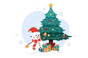Christmas tree with snowman vector