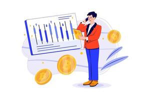 Man looking at Cryptocurrency Trading Desk vector