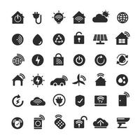 Smart home icons set. contains such icon as smart TV, smart light, safety house, temperature control, electric equipment and more. vector design