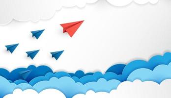Paper plane are competition to destination up to the clouds and sky go to success goal. financial concept. leadership. creative idea. nature landscape and concept of business by paper art. vector