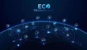 tecnología ecológica o concepto de tecnología ambiental con iconos ambientales a través de la conexión de red. diseño vectorial