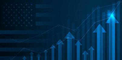 Growing chart against the background of the USA America flag candlestick graph Stock market exchange and graph chart business finance money investment on display board. vector design