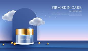 Night cosmetics or skin care product ads with bottle, banner ad for beauty products , star and cloud background glittering light effect. vector design