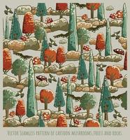 Vector Seamless pattern of cartoon trees,mushrooms and rocks