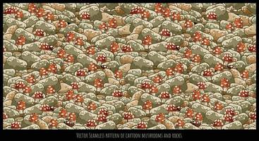 Vector Seamless pattern of cartoon mushrooms and rocks