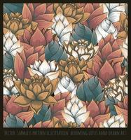 Vector  seamless pattern illustration  blooming lotus art