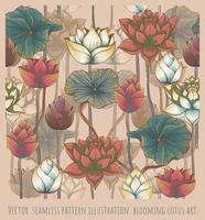 Vector  seamless pattern illustration  blooming lotus art