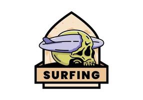 Surfboard piercing the skull illustration design vector