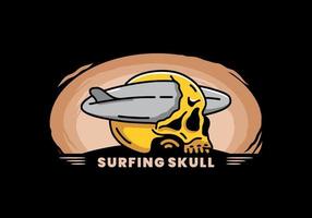 Surfboard piercing the skull illustration design vector