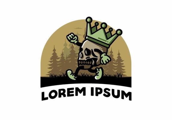 Walking skull illustration wearing a big crown