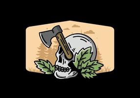 an ax stuck in the skull illustration design vector