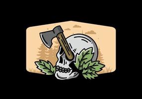 an ax stuck in the skull illustration design vector