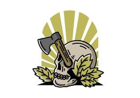 an ax stuck in the skull illustration design vector