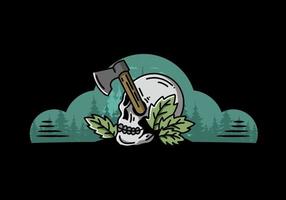 an ax stuck in the skull illustration design vector